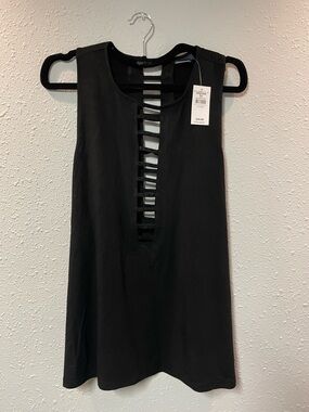 Daytrip Black Sleeveless Tank with Ladder-Front Cutouts
